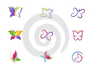 Butterfly logo beauty spa lifestyle care relax abstract wings set of symbol icon design vector