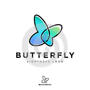 Butterfly logo consist of contour and transparent elements. Lightness icon.