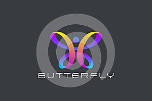 Butterfly Logo Ribbon Loop design vector. Beauty F