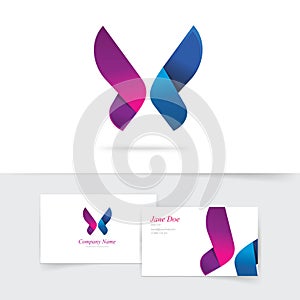 Butterfly logo template vector with purple wings design, abstract gradient butterfly in blue and violet colors