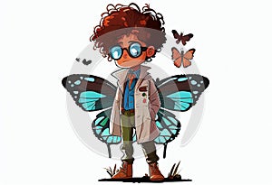 Butterfly lover boy on white background. AI genarated