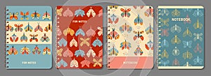 Butterfly moth notebook cover retro mystical boho set insects design for planner template page book