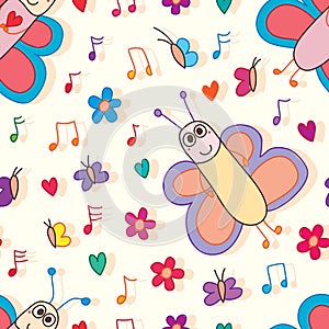 Butterfly music note seamless pattern