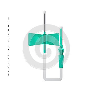 Butterfly Needle vector illustration iolated on white background. Winged Infusion set of Vacuum blood collection system.