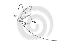 Butterfly in One continuous line drawing. Beautiful flying moth for wellbeing beauty or spa salon logo and divider