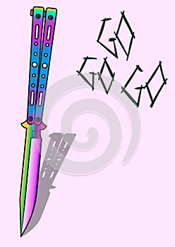 Butterfly opening pocet knife with gradient filled. Vector illustration