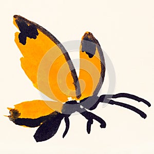 Butterfly with orange wings on cream colored paper
