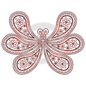 Butterfly. Oriental paisley pattern. Ornament in the form of a butterfly red with backlight on a white background. Stylized Butter