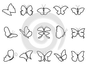 Butterfly outline icons set