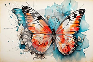 Butterfly painted in watercolor