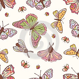 BUTTERFLY PATTERN Insect Hand Drawn Seamless Grunge Vector