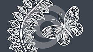 Butterfly Patterned Leaf, Nature Insect Graphic, vector design Generative AI photo