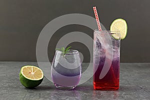 Butterfly Pea Soda with Lemon and Water Melon Juice