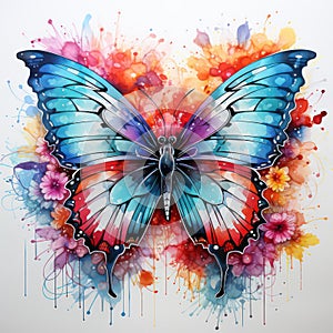 butterfly on rainbow watercolor style