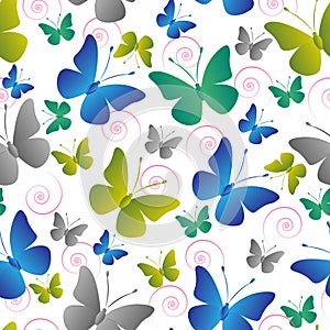 Butterfly seamless colorful pattern on white background