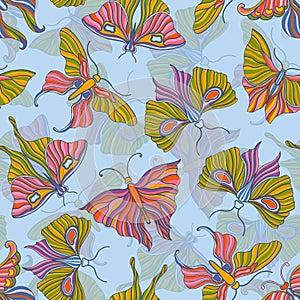 Butterfly seamless pattern vintage style. Art deco, nouveau 1920-1930 design.