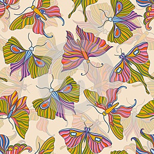 Butterfly seamless pattern vintage style. Art deco, nouveau 1920-1930 design.