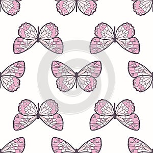 Butterfly seamless repeat pattern vector background, pink
