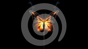butterfly shape flame on match isolated on black background