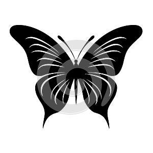 Butterfly silhouette icon in black color. Vector template for tattoo or laser cutting