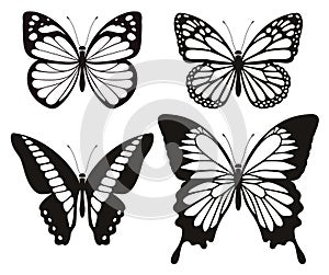 Butterfly silhouette icons set.