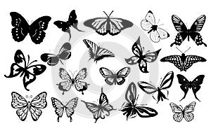 Butterfly silhouette icons set
