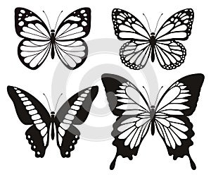 Butterfly silhouette icons set. photo