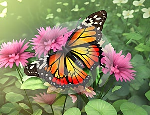 a butterfly that is on some flowers photo