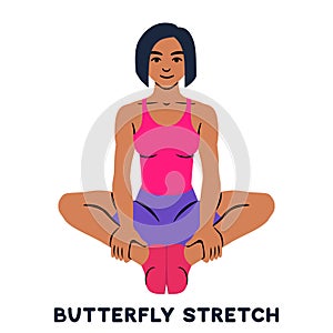 Butterfly stretch. Sport exersice. Silhouettes of woman doing exercise. Workout, training