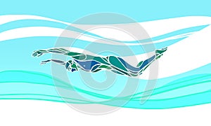 Butterfly Swimmer Color Silhouette. Sport swimming athlete