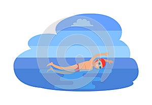 Butterfly Swimming Man in Sea Vector Illustration