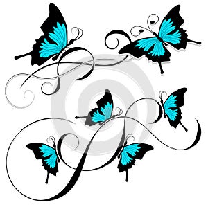 Butterfly tattoo black blue tribal