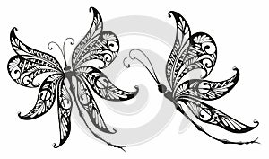 Butterfly . Tattoo silhouette, hand drawn elements design. Vector graphic