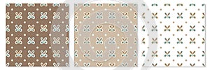 Butterfly vector pattern on a light background, three options, simple drawing, for creating fabrics, clothes, covers