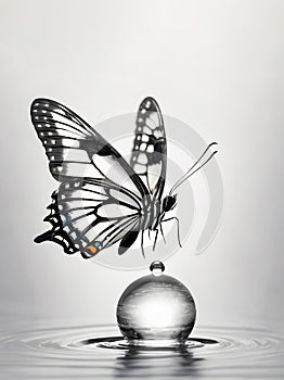 butterfly on the water. drop of water and butterfly. ecological clean water concept