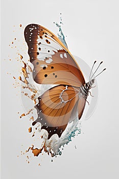 Butterfly with water splash isolated on white background. 3d illustration