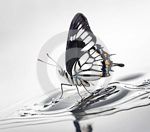 butterfly on the water. water drops and butterfly. ecological clean water concept