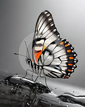 butterfly on the water. water drops and butterfly. ecological clean water concept.