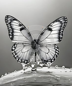 butterfly on the water. water drops and butterfly. ecological clean water concept. close up