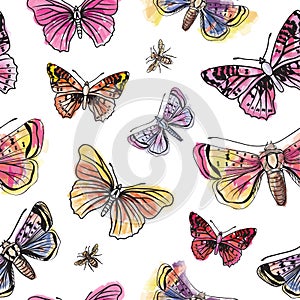 Butterfly watercolor seamless pattern.