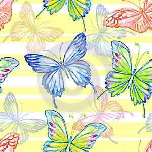 Butterfly. Watercolor seamless pattern.