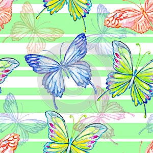 Butterfly. Watercolor seamless pattern.