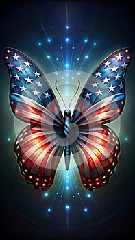 A butterfly with wings adorned in the pattern of the American flag