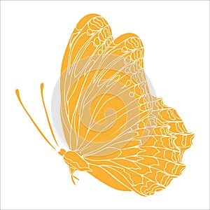 Butterfly yellow silhouette art illustration. Insect butterfly for stickers, tattoo, silhouette, scrapbook. Winged