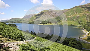 Buttermere Lake District Cumbria England uk on a beautiful sunny summer day surrounded by fells