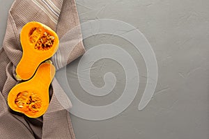 Butternut squash cut in half close-up