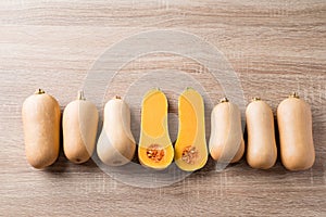 Butternut squash pumpkin on wooden background, Organic vegetables