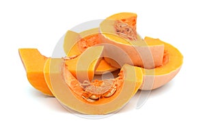 Butternut squash and slices on white background