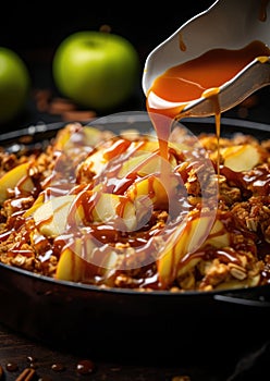 Butterscotch and Caramel Apple Slices: Slices of crisp apples drizzled with rich butterscotch and caramel sauce, adorned