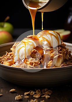 Butterscotch and Caramel Apple Slices: Slices of crisp apples drizzled with rich butterscotch and caramel sauce, adorned